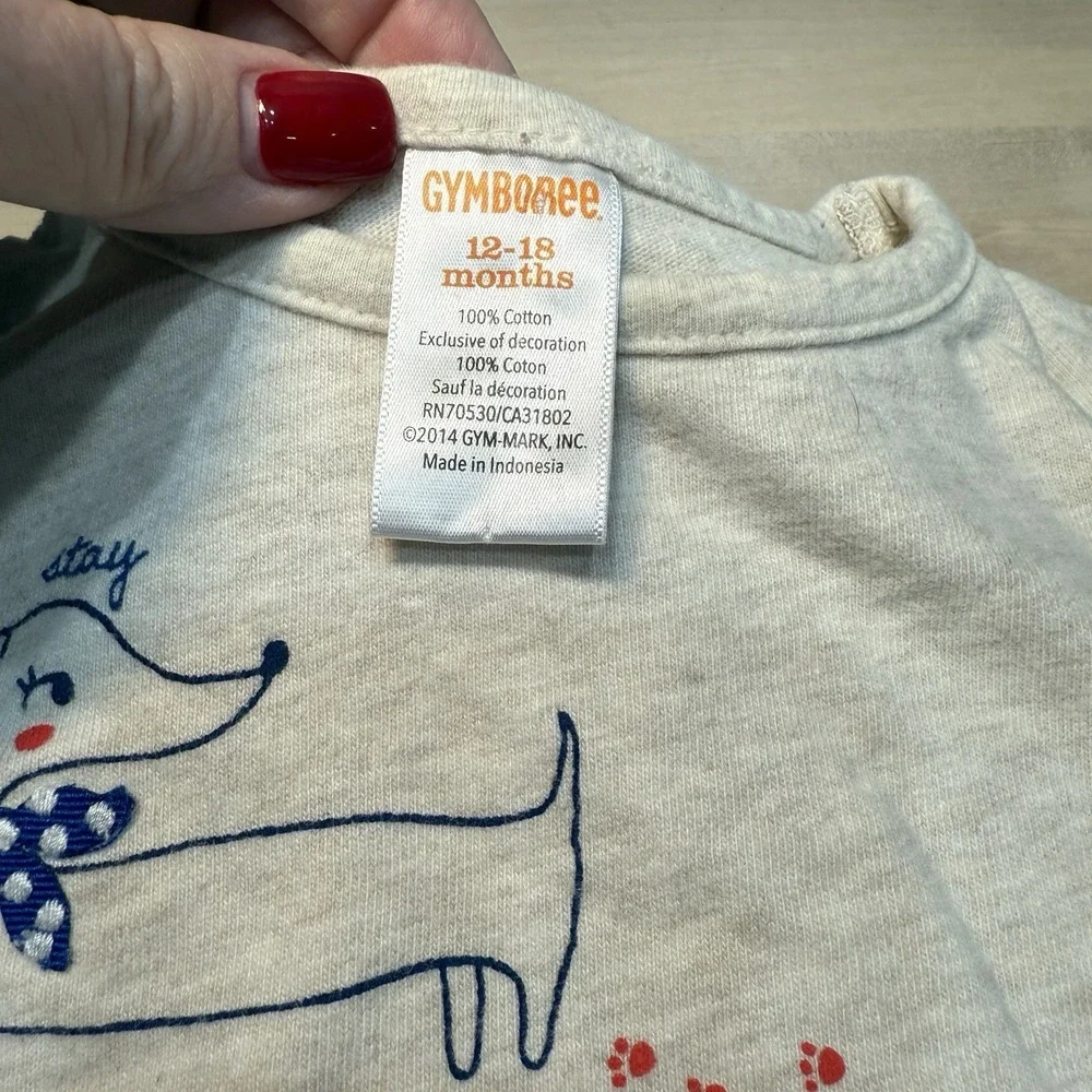 Gymboree Baby Girls 12-18 Months Puppy Tricks Graphic Long Sleeve T-Shirt Beige